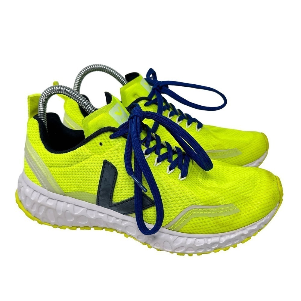 Veja Neon Yellow Athletic Sneakers with Blue Laces